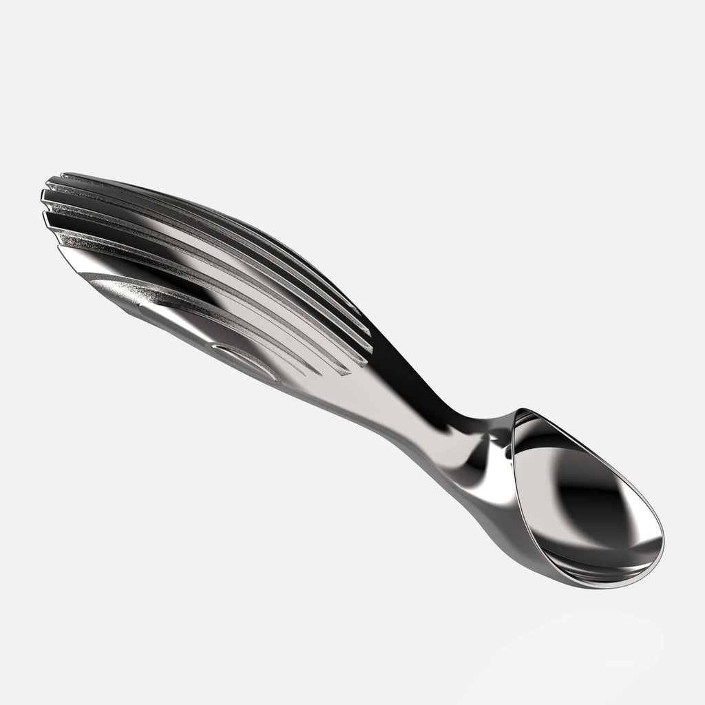 Queransicht des Eisportionierers SPOON aus Edelstahl, hergestellt von O-LYFE.